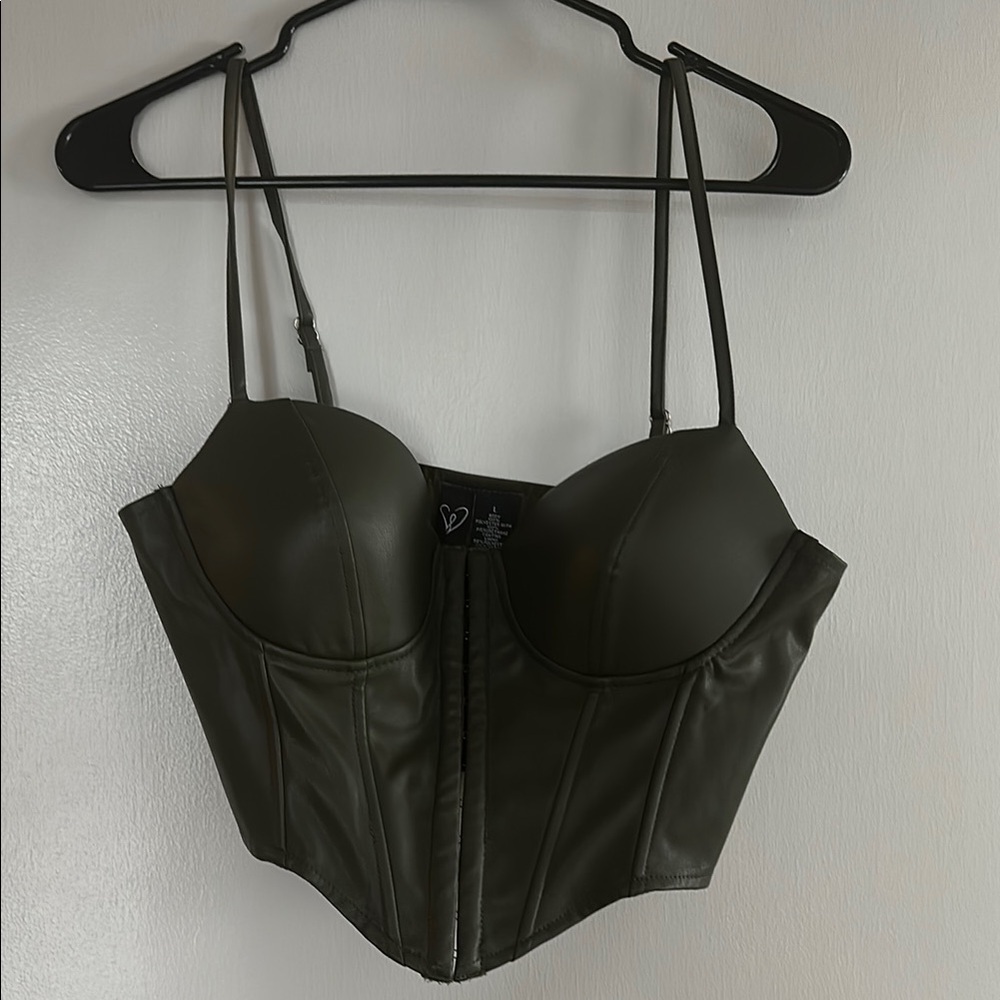 Olive Green Faux Leather Bustier Top